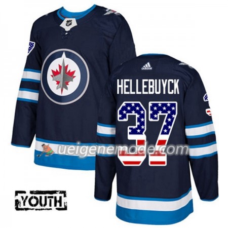 Kinder Eishockey Winnipeg Jets Trikot Connor Hellebuyck 37 Adidas 2017-2018 Marineblau USA Flag Fashion Authentic